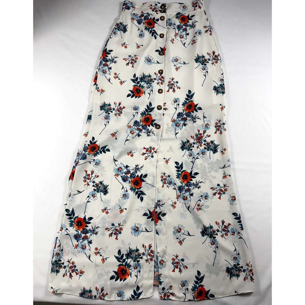 Socialite Maxi women one side slit skirt Small with white floral print